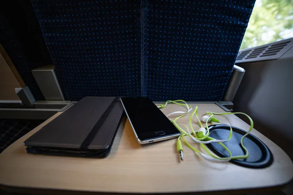 electronic equipment on the table in train