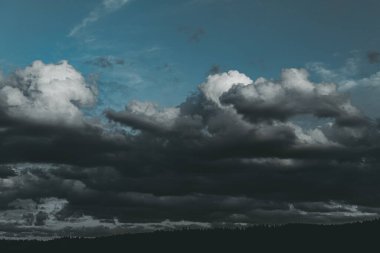 Arka planda bulutlu gökyüzü olan tepelerdeki ormanlar