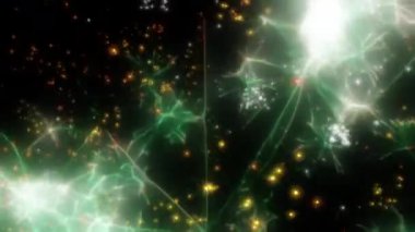Soyut hareket arkaplanı renkli parçacıklar parlıyor. Kusursuz 4K döngü videosu.