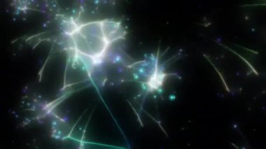 Soyut hareket arkaplanı renkli parçacıklar parlıyor. Kusursuz 4K döngü videosu.