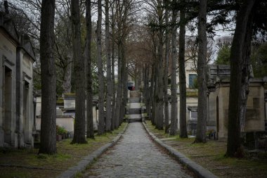 Kışın Paris 'teki Pere Lachaise mezarlığının manzarası.