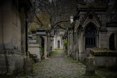 Kışın Paris 'teki Pere Lachaise mezarlığının manzarası.