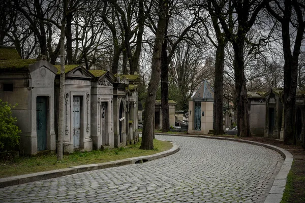 stock image view of the Pere Lachaise cemetery in Paris in winter