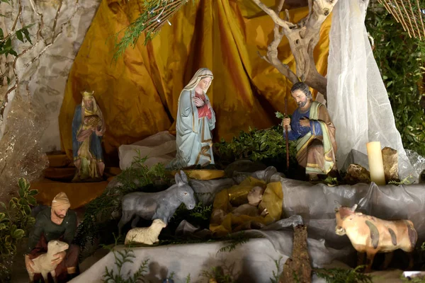 Pemandangan Indah Kelahiran Dalam Gereja Saat Natal Perancis — Stok Foto