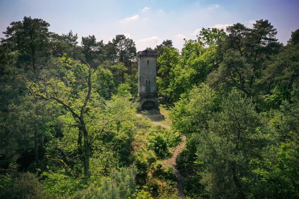 Widok Lotu Ptaka Kamienną Wieżę Samois Sur Seine Sekwanie Marne — Zdjęcie stockowe