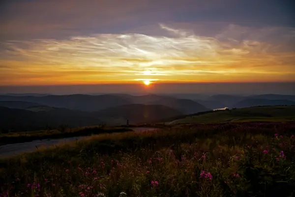 stock image Sunset view on the moutains of Alsace in France