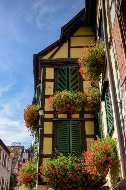 RIBEAUVILLE - FRANCE - Ağustos 2024: Fransa 'nın Alsace kentindeki Ribeauville şehrine bakın