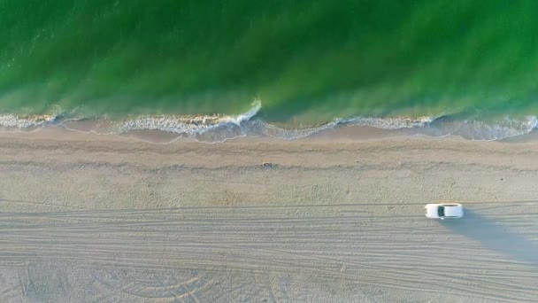 Cinemagraph Car Drives Sandy Seashore Aerial View — Video