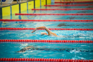 Swimmer swims freestyle swimming style in the pool