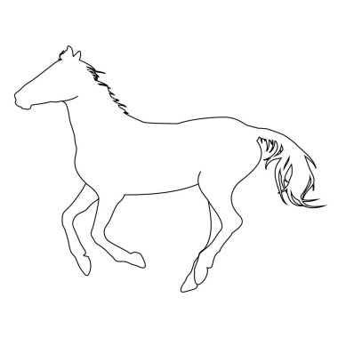 Beyaz arka planda izole edilmiş siyah bir atın vektör çizimi. Binicilik sporları, hayvancılık ve veterinerlik teması