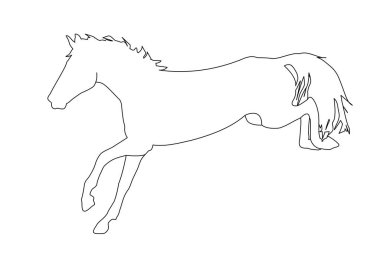 Beyaz arka planda izole edilmiş siyah bir atın vektör çizimi. Binicilik sporları, hayvancılık ve veterinerlik teması