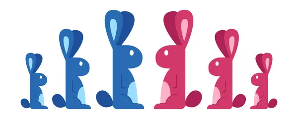 Easter Bunny Clipart Simple Modern Red Blue Rabbit Easter Greeting — Stock Vector
