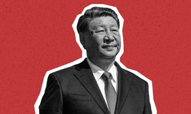 Çin Başkanı Xi Jinping 'in portresi kesildi. Siyah ve beyaz kolaj sanatı izole