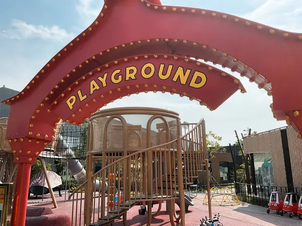 stock image Tangerang, Indonesia - May 13, 2024: Playground area sign in Indonesian Design District (IDD), a hub area for design and furniture enthusiast located in PIK 2. Shot during day time