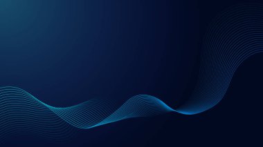 4K çözünürlüğündeki gelecekteki soyut neon dalgaları. Koyu mavi arka planda dinamik dalgalı desen. Sanal gerçeklik kavramı. Masaüstü duvar kağıdı, afiş, poster, web sitesi, arkaplan.