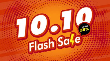 10.10 Ekim, alışveriş reklam kampanyası için satış şablonu. Gök gürültüsü elementli turuncu poster. İnternet, sosyal medya, online alışveriş ilanları
