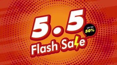 5.5 Mayıs 'ta turuncu arka planda alışveriş reklamı için flaş satış kampanyası videosu. İnternet, sosyal medya, online alışveriş ilanları