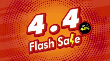 4.4 Nisan 'da turuncu arka planda alışveriş reklamı için teklif kampanyası videosu. İnternet, sosyal medya, online alışveriş ilanları