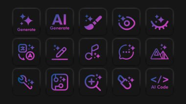 Generative AI button set Neumorphic design. Collection of futuristic soft UI UX buttons with simple icon elements. Asset to be used for web, mobile app, motion video clipart