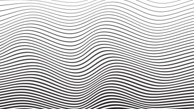 Beyaz arka planda 4k çözünürlükte soyut siyah ve beyaz dalga çizgisi. Masaüstü duvar kağıdı, afiş, poster, web sitesi, arkaplan