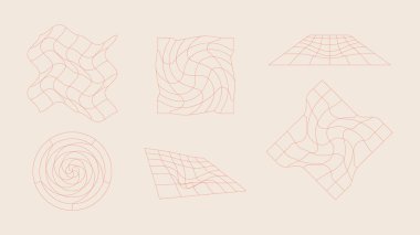 Abstract wireframe polygonal geometric grid shape set. Retro futuristic design element vector illustration. clipart