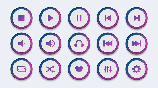 stock vector Music playlist neumorphic UI button set on white background. Collection of futuristic soft user interface buttons with simple icon. Play, stop, and pause button for mobile, desktop app