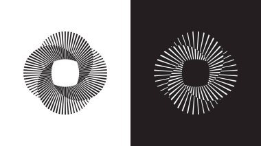 Minimalist spiral çizgiler, klasik optik yanılsama. Kamera deklanşörüne benzeyen dairesel örtüşen çizgiler, radyal patlama siyah ve beyaz logo.