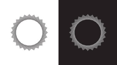 Dairesel çizgilerle kesişen klasik güneş patlaması deseni. Retro sanat tarzı tasarım ögesi için minimalist geometrik çember şekli