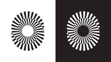 İmkansız daire çizimi geometrik şekli. Mobius göz yanılsaması ile sarmal siyah ve beyaz çizgiler.