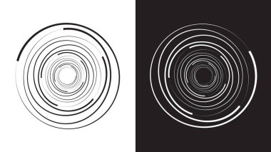 Soyut geometrik spirograf spiral çizgi sanat koleksiyonu. Siyah ve beyaz optik illüzyon, estetik operasyon sanat tasarım elementi. Düz vektör sanatı
