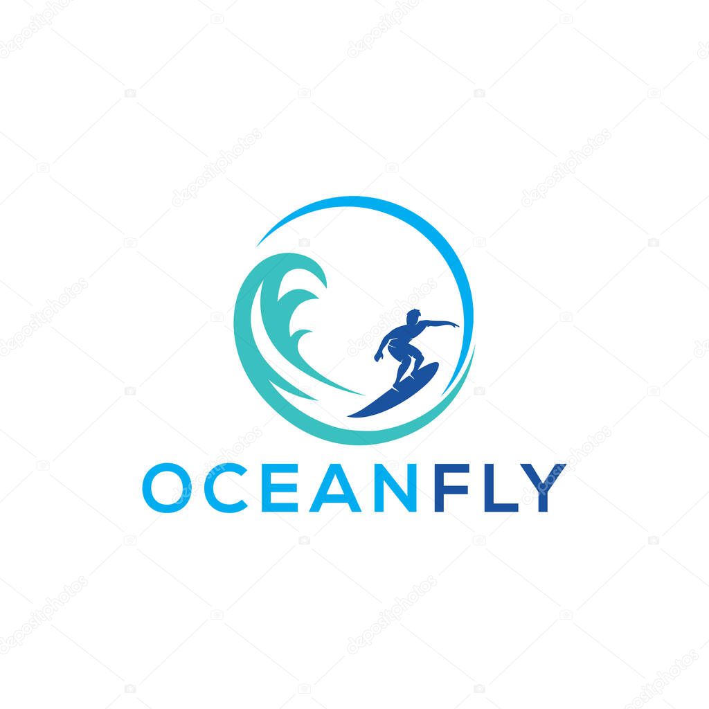 The Oceanfly Logo blends fluid wave elements with a modern, dynamic style, symbolizing freedom, travel, and innovation, perfect for airlines, marine brands, or adventure lifestyle companies.
