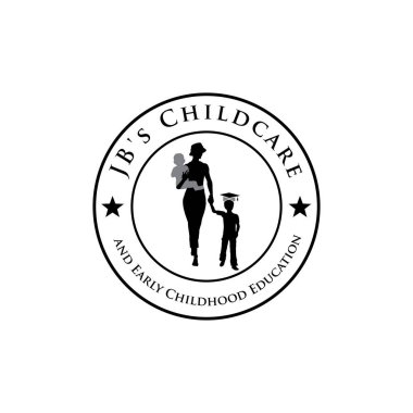 Çocuk Bakımı ve Çocukluk Eğitimi: Siyah ve Beyaz Logo Tasarımı, Anne ve Çocukların Silueti.