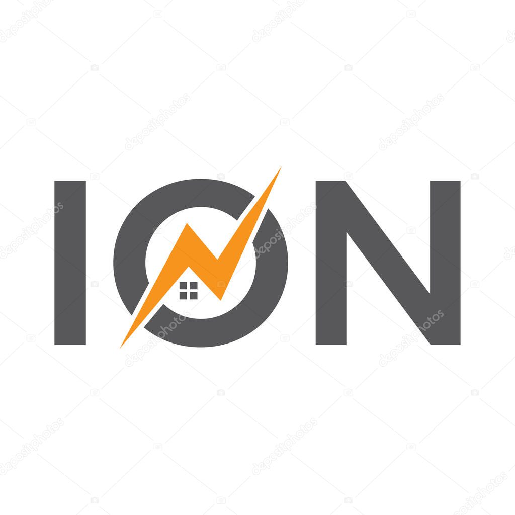 Modern Abstract ION Logo Design:  Energy Efficient Home Concept, Bold Typography.