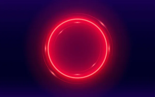 Render Roter Neonrunder Rahmen Auf Blauem Hintergrund Kreis Ringform Leerraum — Stockvektor