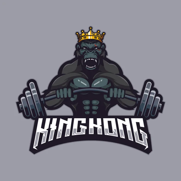 Gorilla Kong Sport Mascotte Logo Ontwerp Illustratie Vector King Fitness — Stockvector