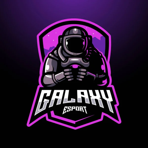 Astronaut Galaxy Esport Mascot Logo Design Illustration Vector Team Gaming — Stock Vector