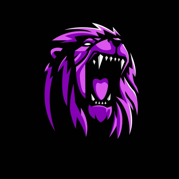 愤怒的狮子咆哮埃斯波特和运动吉祥物的设计理念团队徽章和口渴打印 紫色狮子图解向量 — 图库矢量图片