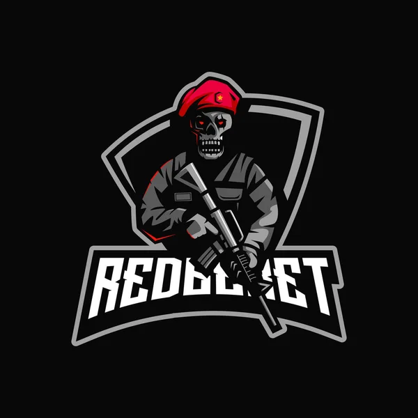 Redbaret Skull Army Mascotte Logo Ontwerp Illustratie Vector — Stockvector