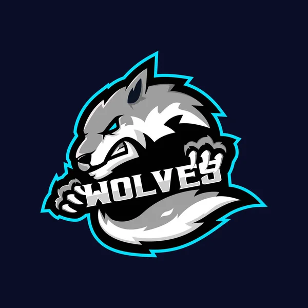 Angry Wolf Esport Logo Design Vector — Stock Vector