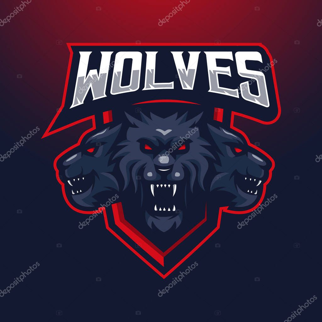 Wolf esport logo design vector for team sports and gaming