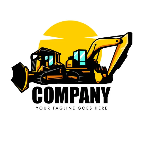 Logotipo Topadora Tractor Con Excavadora Vector Para Empresa Construcción — Vector de stock