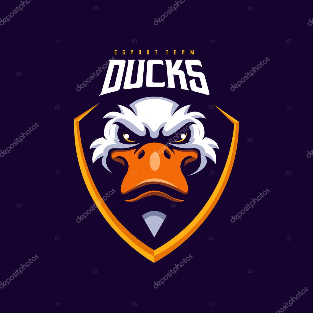 Duck head logo for sport or esport team. Ducks illustration design vector for gaming logos, badge, emblem, apparel, merchandise