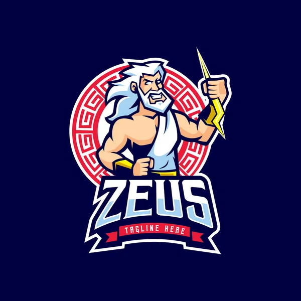 Zeus Deus Mascote Logo Design Vector —  Vetores de Stock