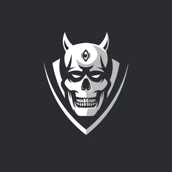 Schedel Botten Demon Mascotte Logo Ontwerp Vector Drieogige Duivel — Stockvector