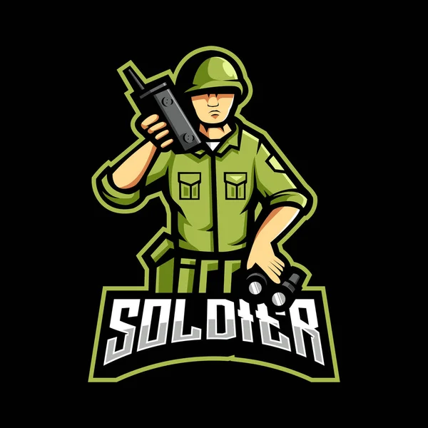 Soldat Tenant Radio Logo Dessin Illustration Vecteur — Image vectorielle