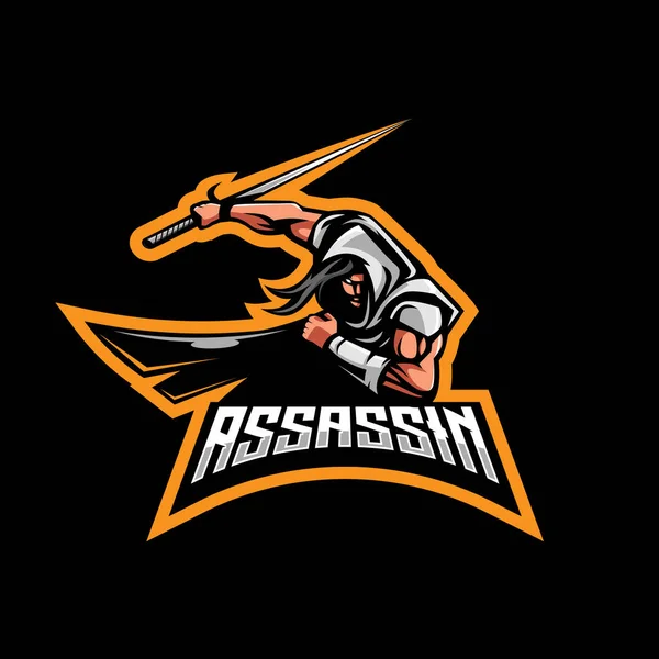 Vektor Desain Logo Maskot Assassin Ninja Menggunakan Pedang Untuk Esport - Stok Vektor