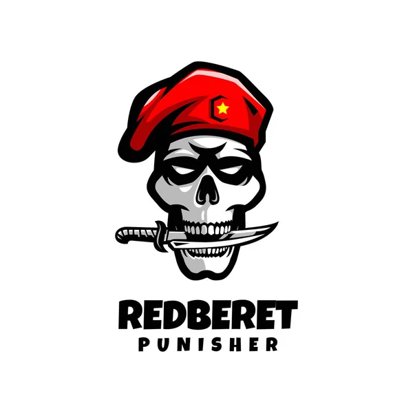 Totenkopf Armee Mit Roter Baskenmütze Beißt Messer — Stockvektor