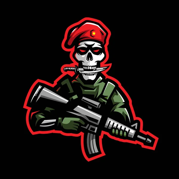 Morto Mascote Exército Logotipo Design Ilustração Vetor —  Vetores de Stock