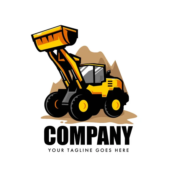 Bulldozer Logo Design Vector Para Empresa Construcción Tractor Ruedas Topadora — Vector de stock