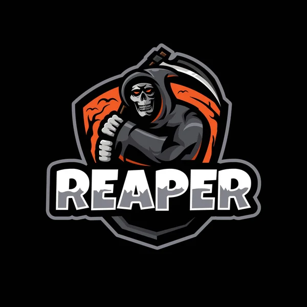 Grim Reaper Sostiene Diseño Del Logotipo Mascota Del Esport Hoz — Archivo Imágenes Vectoriales